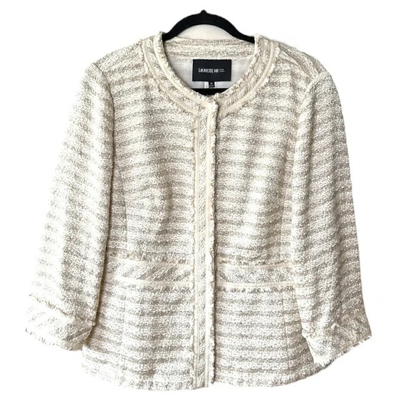 LAFAYETTE 148 New York Tweed Blazer Jacket Champagne & Tan Metallic Career, 14 - Picture 1 of 16
